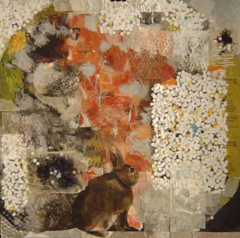   Harespun , 2009, mixed media on mat board, 20" x 20" 