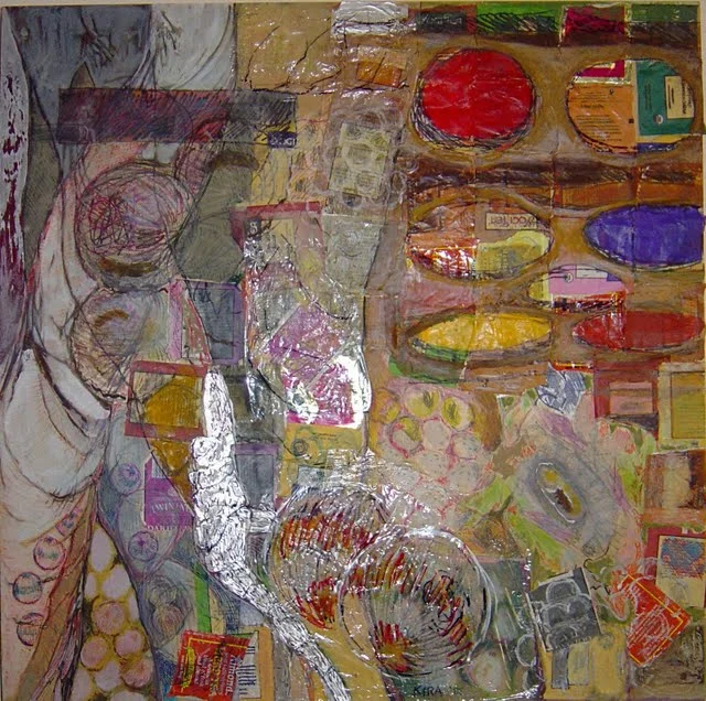  Time spill, 2005, mixed media on wood, 24" x 24" (sold) 