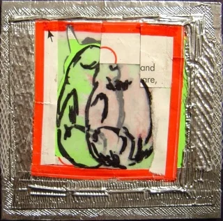   prep xx , 2007-2008, mixed media on mat board, 3" x 3" 