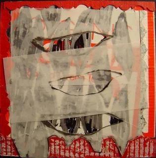   prep xvii , 2007-2008, mixed media on mat board, 3" x 3" 