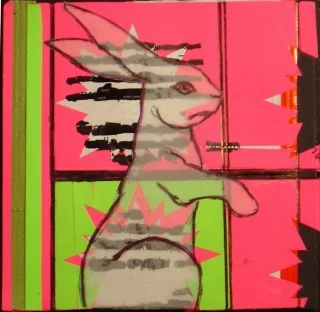   prep ix , 2007-2008, mixed media on mat board, 3" x 3" 