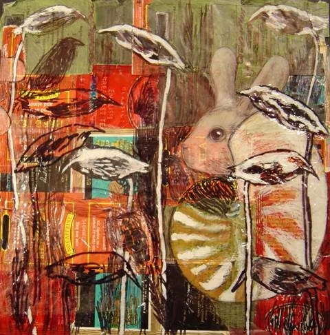   Shellrabbit , 2007-2008, mixed media on mat board, 11 x 11” 