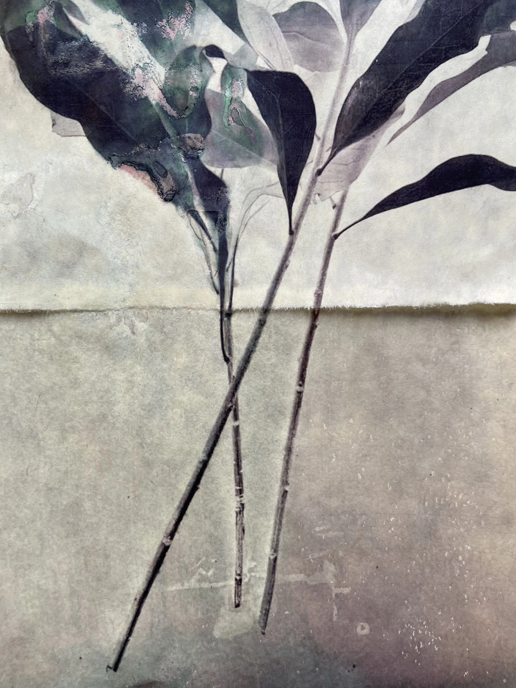 Mixed media on Japanese washi paper. 9” t X 7” w