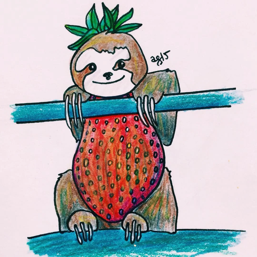 Strawberry Sloth #inktober #✒️