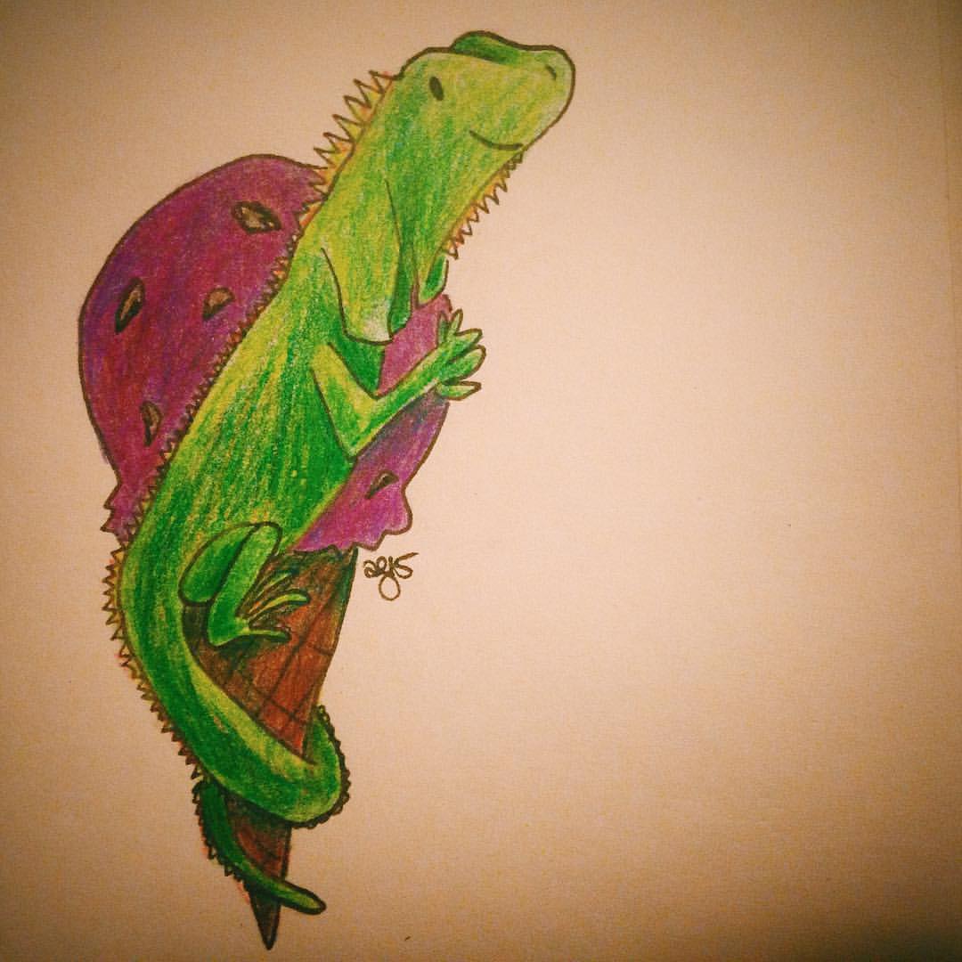 Ice cream iguana (well he is hugging it) #inktober  #✒️ #iguanasofinstagram #🍦