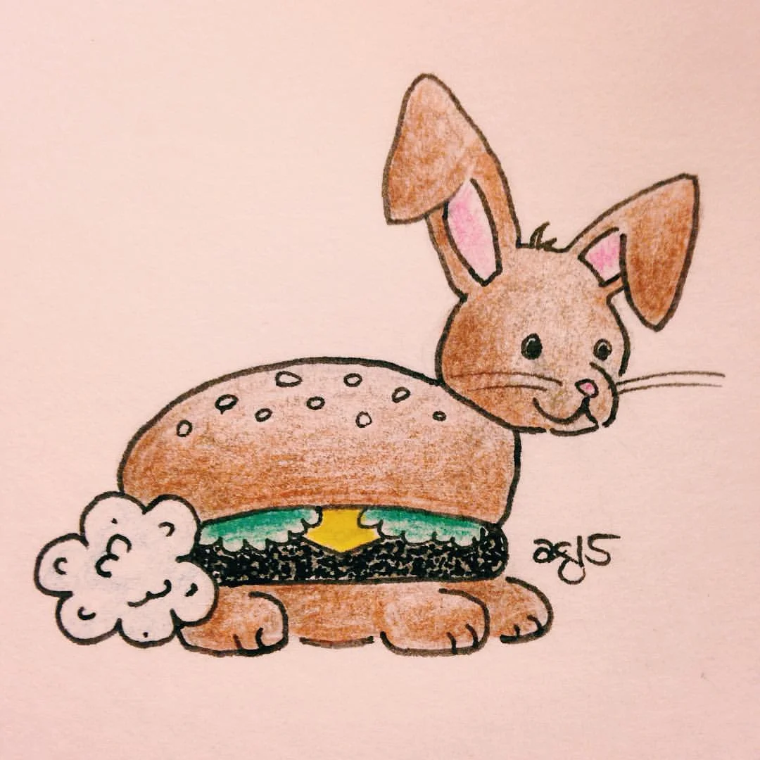 Bitty Burger Bunny #alliteration #animals #edibles #✒️ #inktober #🍔 #🐰