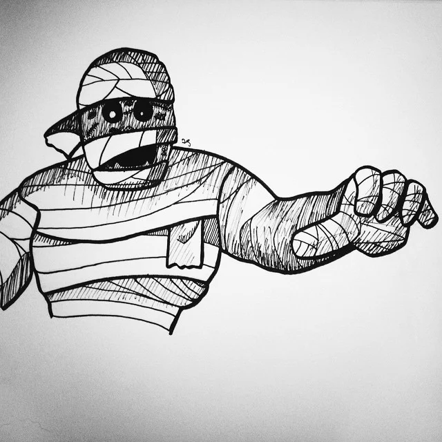 Rounding out the triumvirate of spooks - a mummy for #inktober tonight. (Specifically a Gibdo, duh.) #mummy #gibdo #zelda #lttp #nintendo #vscocam
