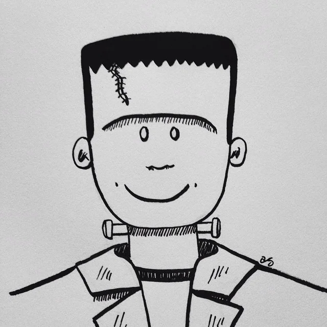 Two #inktober drawings today to make up for skipping yesterday. Here is Frankenstein. #spoopy #frankenstein #vscocam