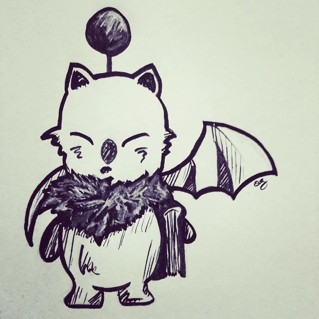Moogle with a book. An old sketch, newly inked for #inktober. #finalfantasy #kupokupo #vscocam