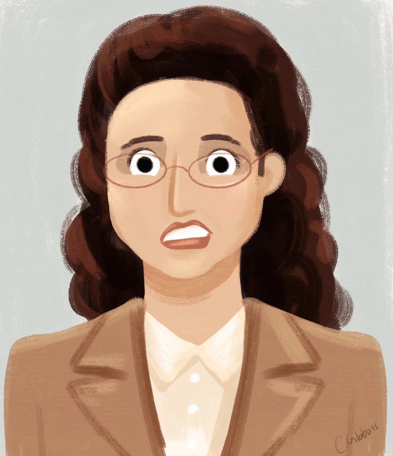 eatsleepdraw:

A drawing of one of my favorite TV show characters. Elaine is a total badass. 
-Cassandra GIbbons

ELAINE!