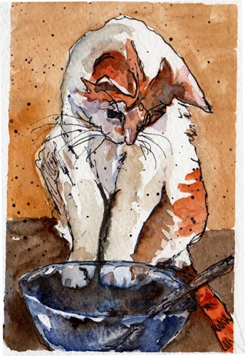 catsof100days:

Cats of 100 Days, Day 222.1
Roscoe would like to get at the cereal left in the bowl, but he knows he is being watched.