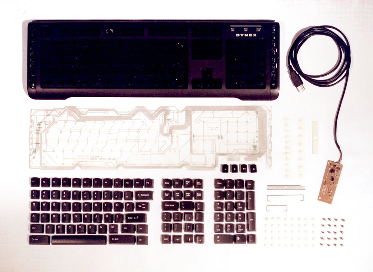 thingsorganizedneatly:

SUBMISSION: Component Parts of a 2008 Keyboard