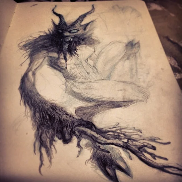 thefeeb:

Study for my Krampus holiday card. #krampus #sketchbook #moleskine