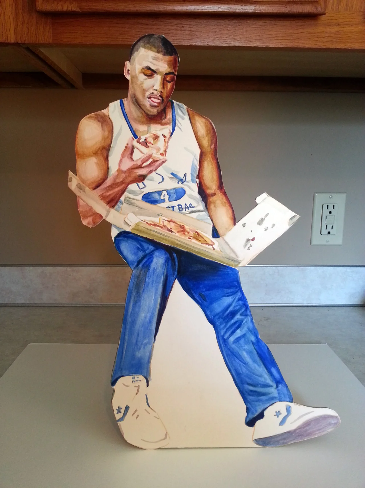 eatsleepdraw:

Hand-painted cardboard cutout of Charles Barkley eating a pizza.