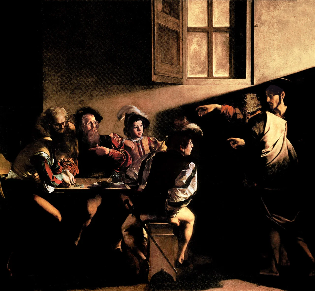 cavetocanvas:

Caravaggio, Calling of St. Matthew, 1600