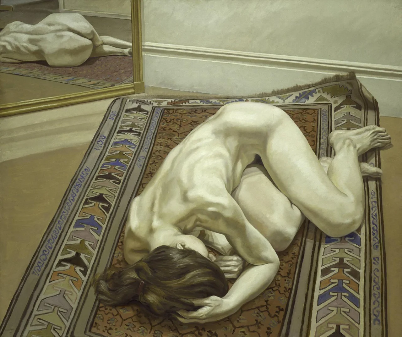cavetocanvas:

Philip Pearlstein, Female Model on Oriental Rug with Mirror, 1968