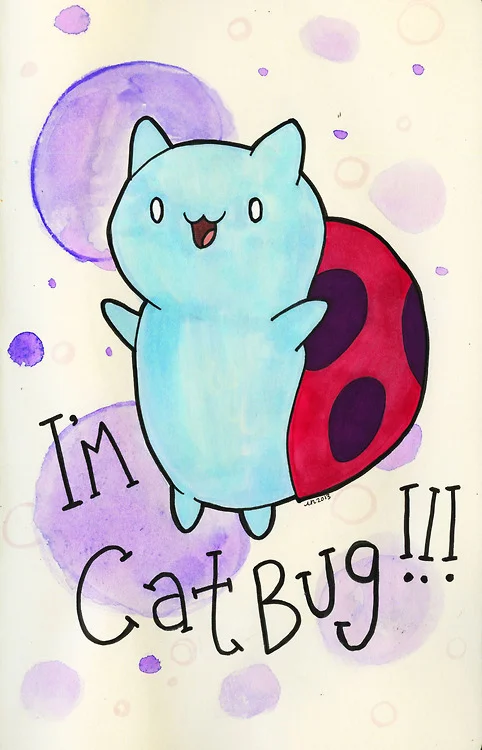 fuckyeahmoleskines:

I’m CATBUG!
Catbug is the painfully adorable intergalactic messenger from Pendleton Ward’s YouTube show, Bravest Warriors. Done in Copic Marker and Gouache in a large Moleskine Sketchbook.
Check out liannajaneart for more cute a…
