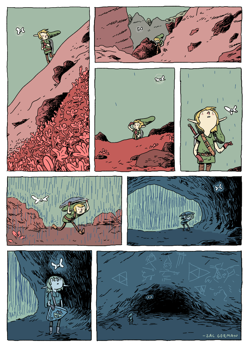 idrawnintendo:

This comic was inspired by a Superbrothers article (presented by Brandon Boyer) that really hit home for me. I wanted to challenge myself to write a wordless Zelda comic that sort of played with the subtle magic of the series; explor…