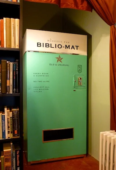 scribnerbooks:

In Toronto, a vending machine that sells random books for $2 apiece.