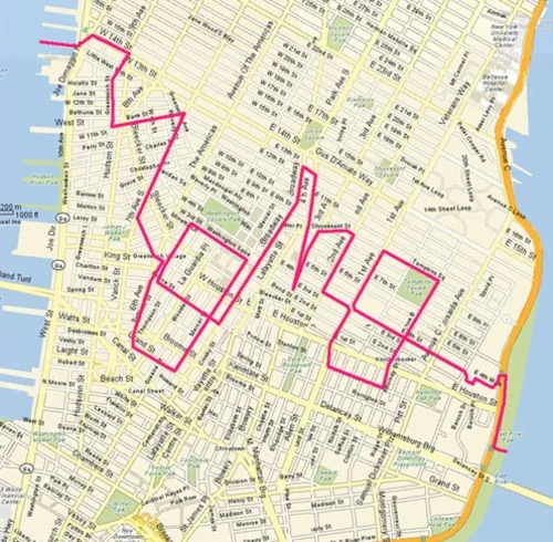 shotdownartist:

jamesfarley:

jillbiden:

niccageinabearcostume:

verticaltrout:

bestrooftalkever:

Have you ever walked around in Lower Manhattan and noticed a trail of paint on the sidewalk?

About 3 years ago, one of my friends in school decide…