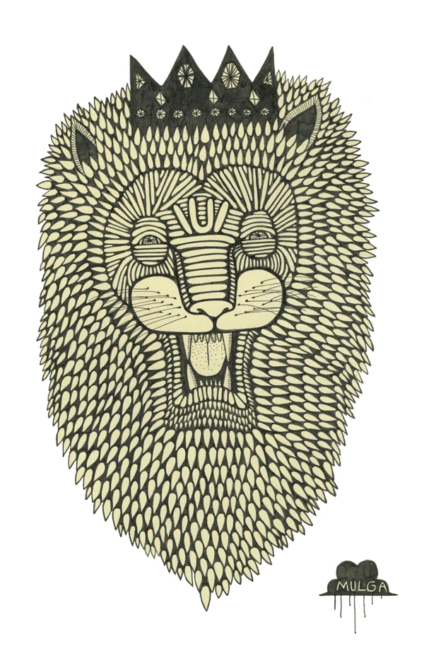 eatsleepdraw:

© Mulga 2012, Larry the Lion King, Ink on Paper, 13 x 20 cm 
Shop / Website/ Facebook / Tumblr