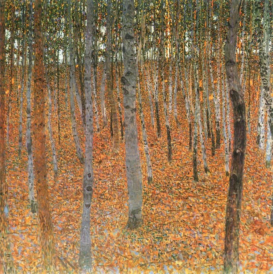 buhztr:

anneyhall:Gustav Klimt: Forest of Beech trees, 1903.