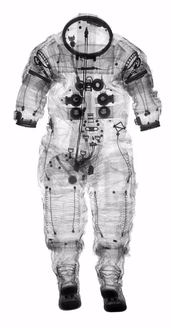 blech:

Behind The Scenes at the National Air and Space Museum: A Blending of Photography and X-Ray:
An x-ray of Alan Shepard’s Apollo 14 spacesuit allows curators and conservators to “see” inside space clothing—a task that had previously been done …