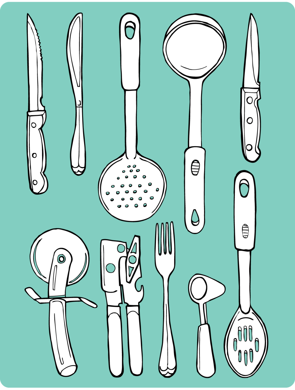 thingsorganizedneatly:

All My Things Drawn: Kitchen tools
