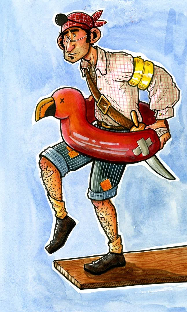 glitterandgraphite:

Hi friends! My challenge this week was to design an “awkward pirate”… and here he is! :D Enjoy!