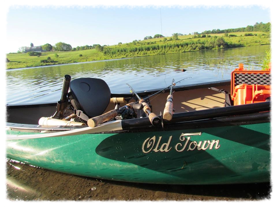 Old Town Pack Angler Canoe all rigged up and ready to fish.