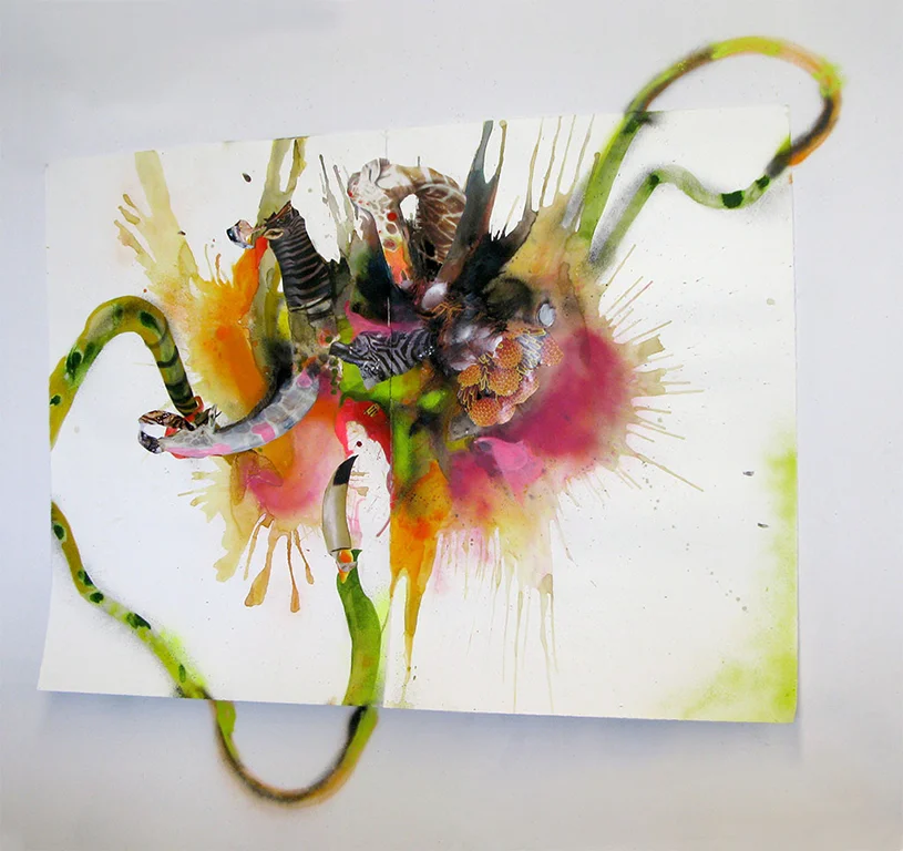 Sickle Cell 50" X 60" Collage, spray paint, ink on paper 2013