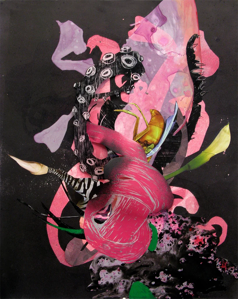 Bouquet 18" X 24" monoprint; collaged woodcut, monoprint, and digital images 2014