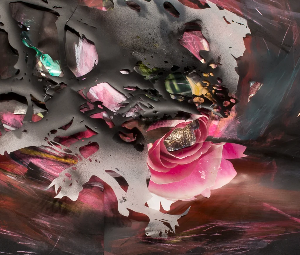Bloom Collage and mixed media on mylar 80" X 60" 2015