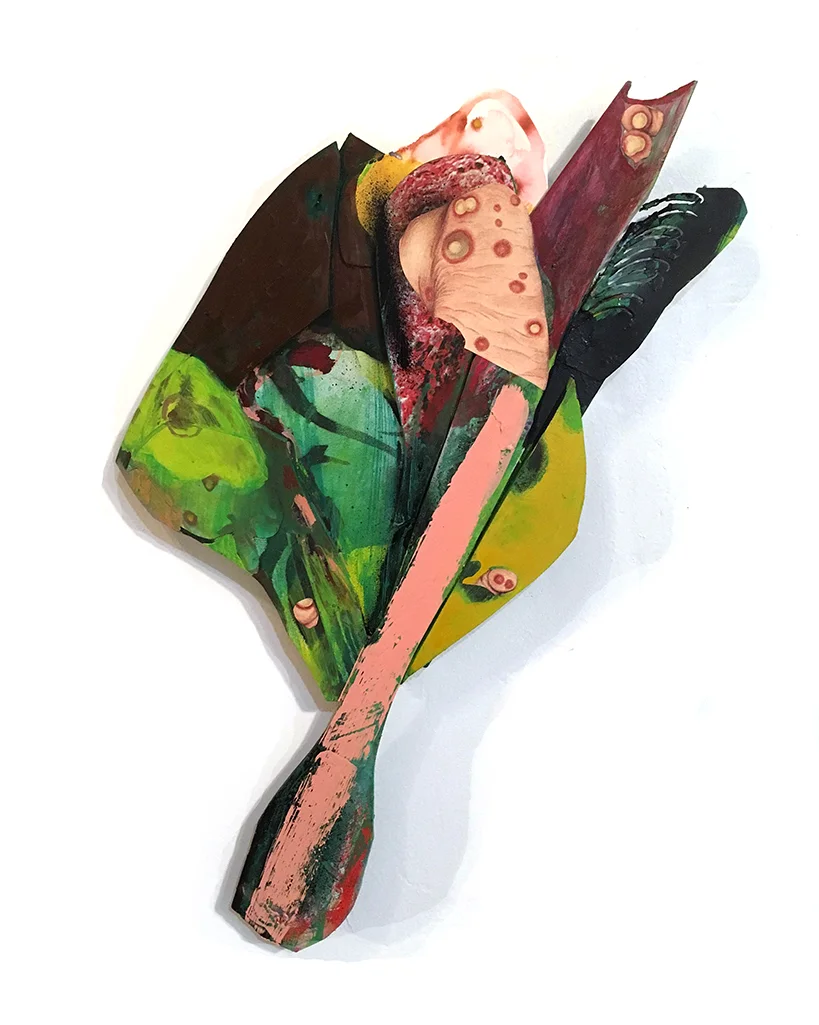 Mask (5 - Boil) Collage, acrylic, print, mixed media on foamcore and panel 2017
