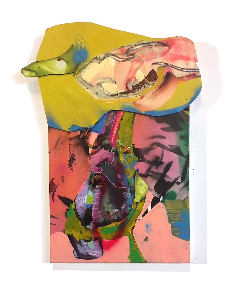 Threaded Collage, foam-core, spray-paint, mixed media, digital print, on canvas 2018