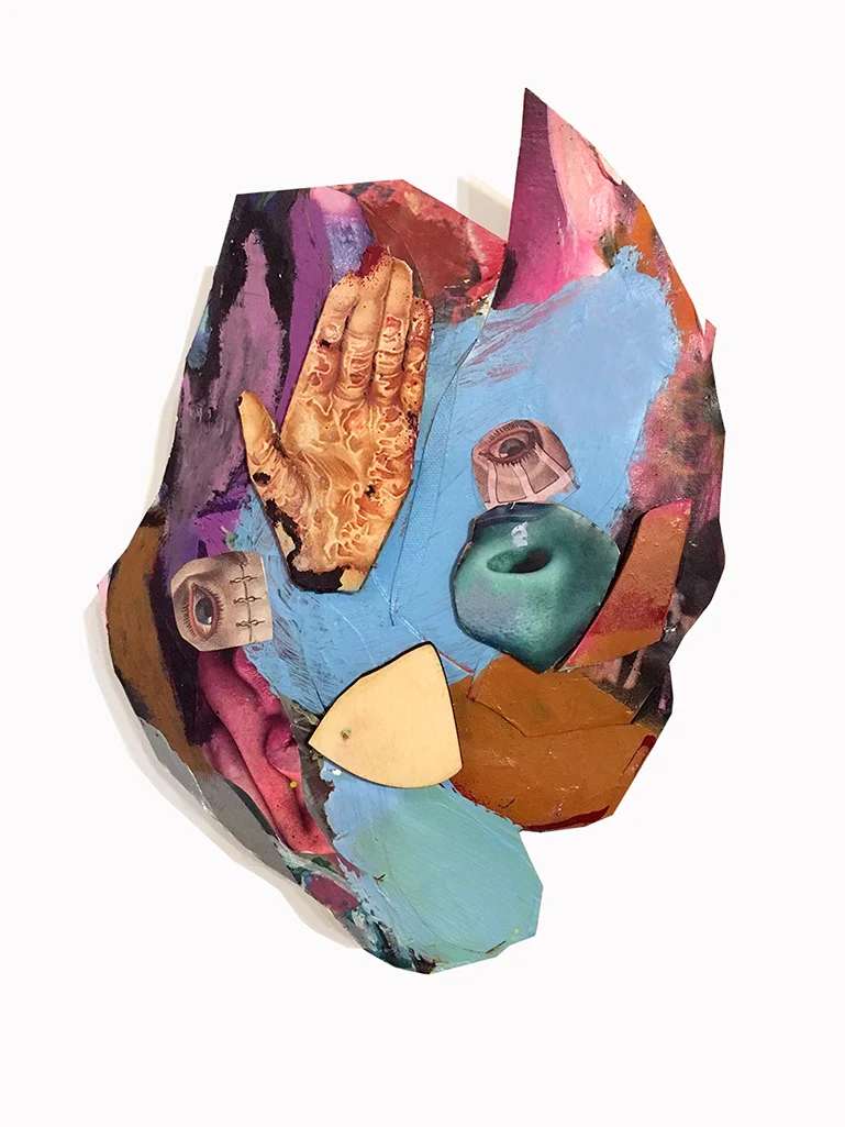 Scab Collage, wood, mixed media on paper and panel 9" X 12"