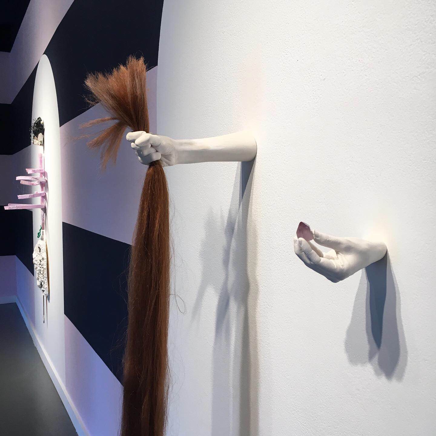 The Magician; Synthetic hair, amethyst, hyrdocal cast hand; 2019