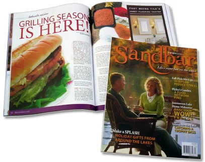 ^ Sandbar - Local lakes publication design including masthead, style guide, photo shoot direction and layout for cover and inside.