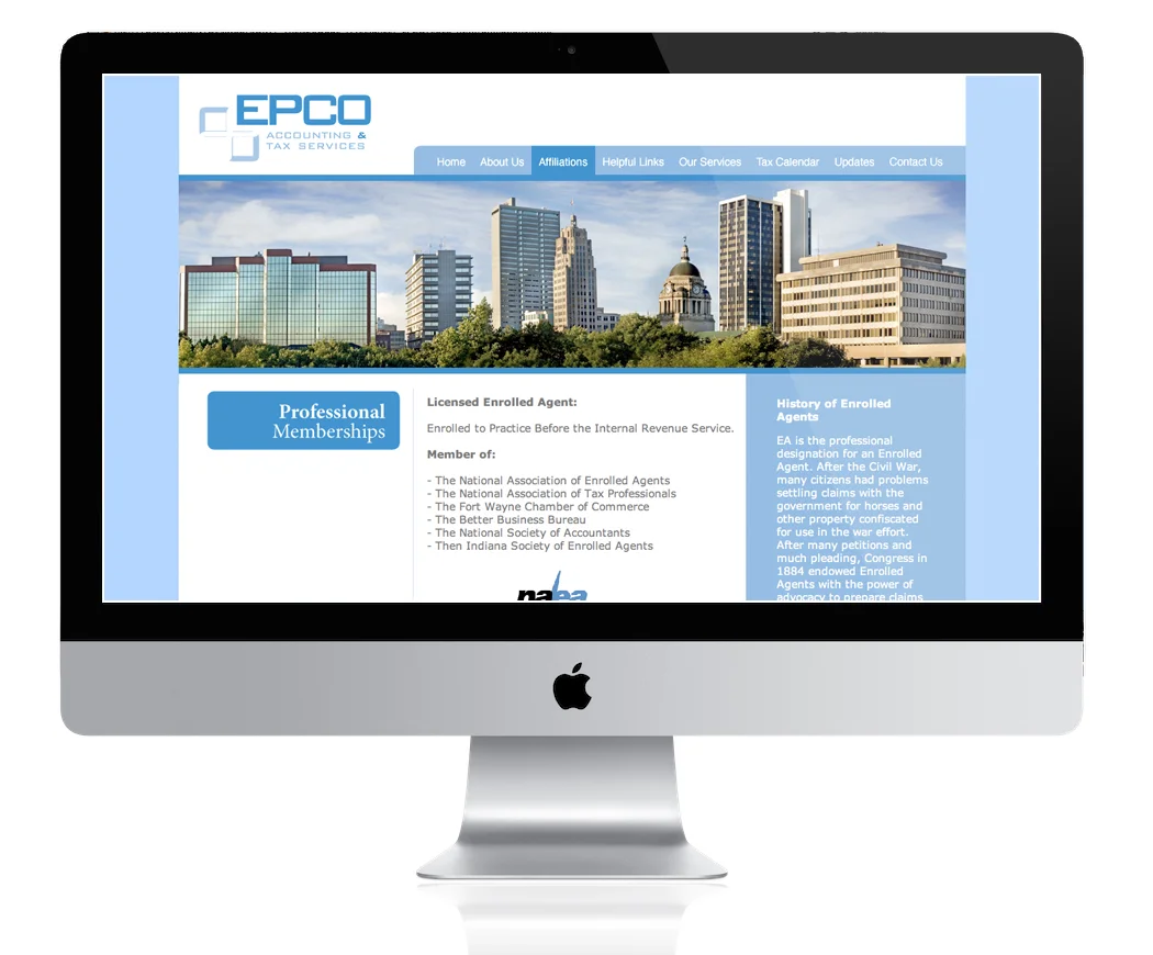 ^ EPCO Accounting & Tax Services - website design and programming for a company providing income tax services for individuals and small to medium sized businesses.
