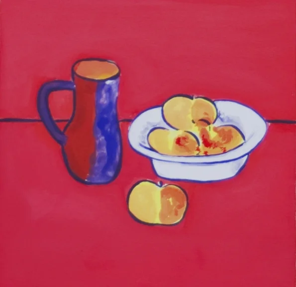 Still Life Color Study in Red and Blue