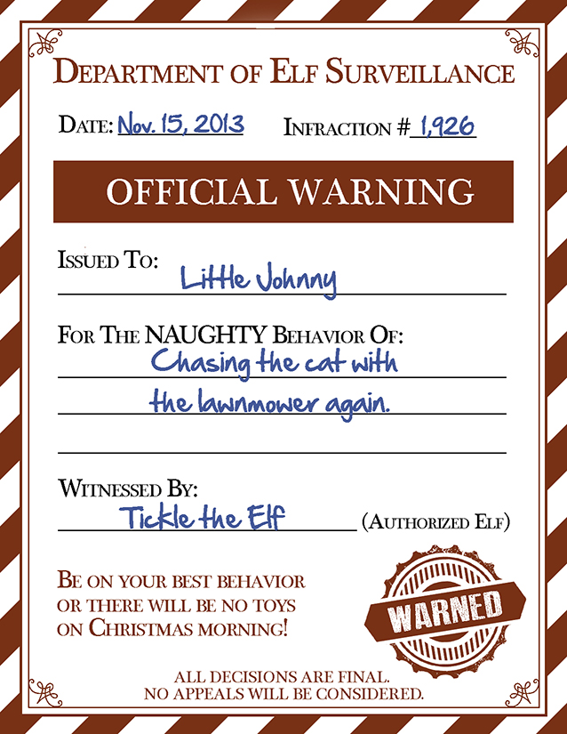Christmas Printable Official Elf Warning For Naughty Child Harper Loft