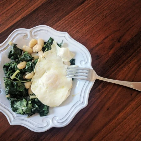 Beans + Greens + Garlic + Fried Egg