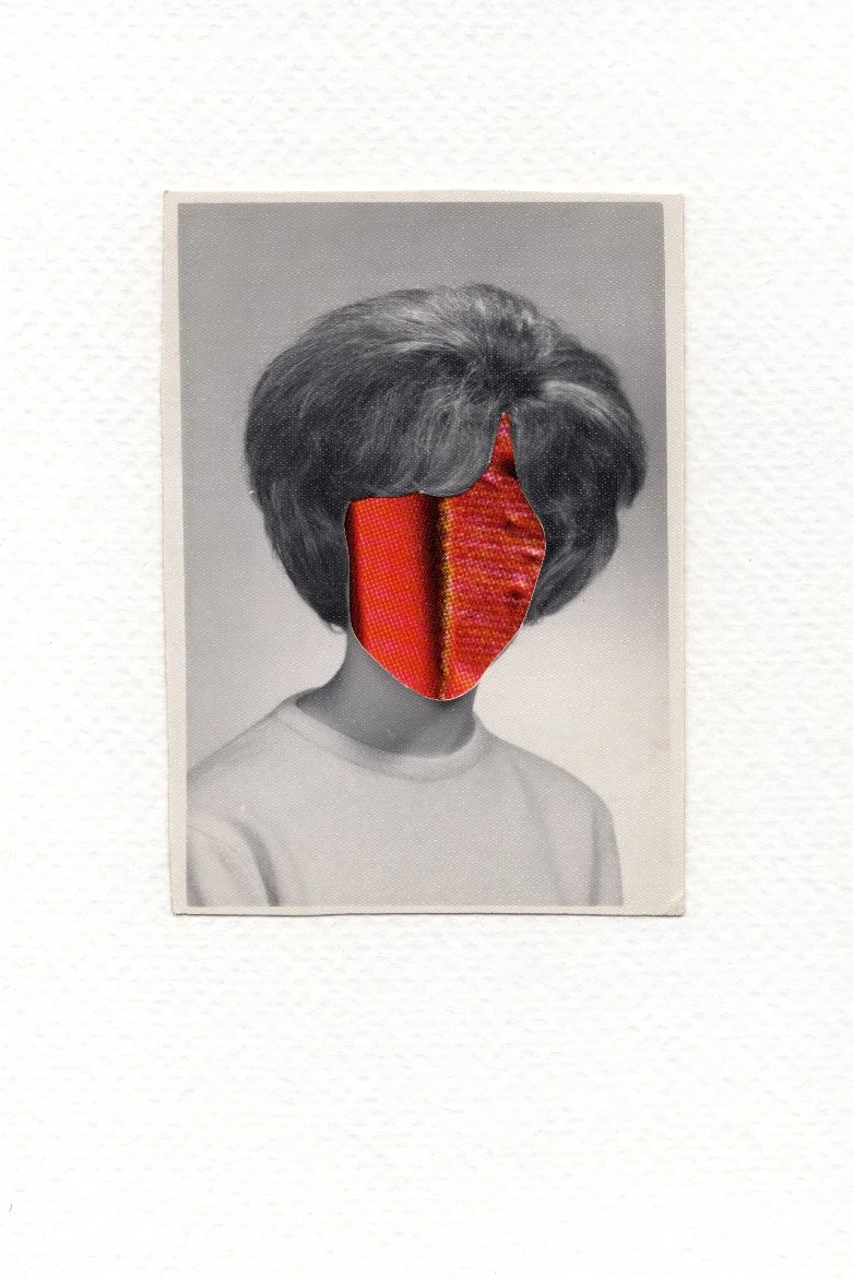 Revision 21, 2026, Auction catalog and vintage photograph on watercolor paper, 6 x 4 inches