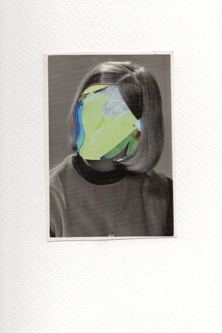 Revision 11, 2026, Auction catalog and vintage photograph on watercolor paper, 6 x 4 inches