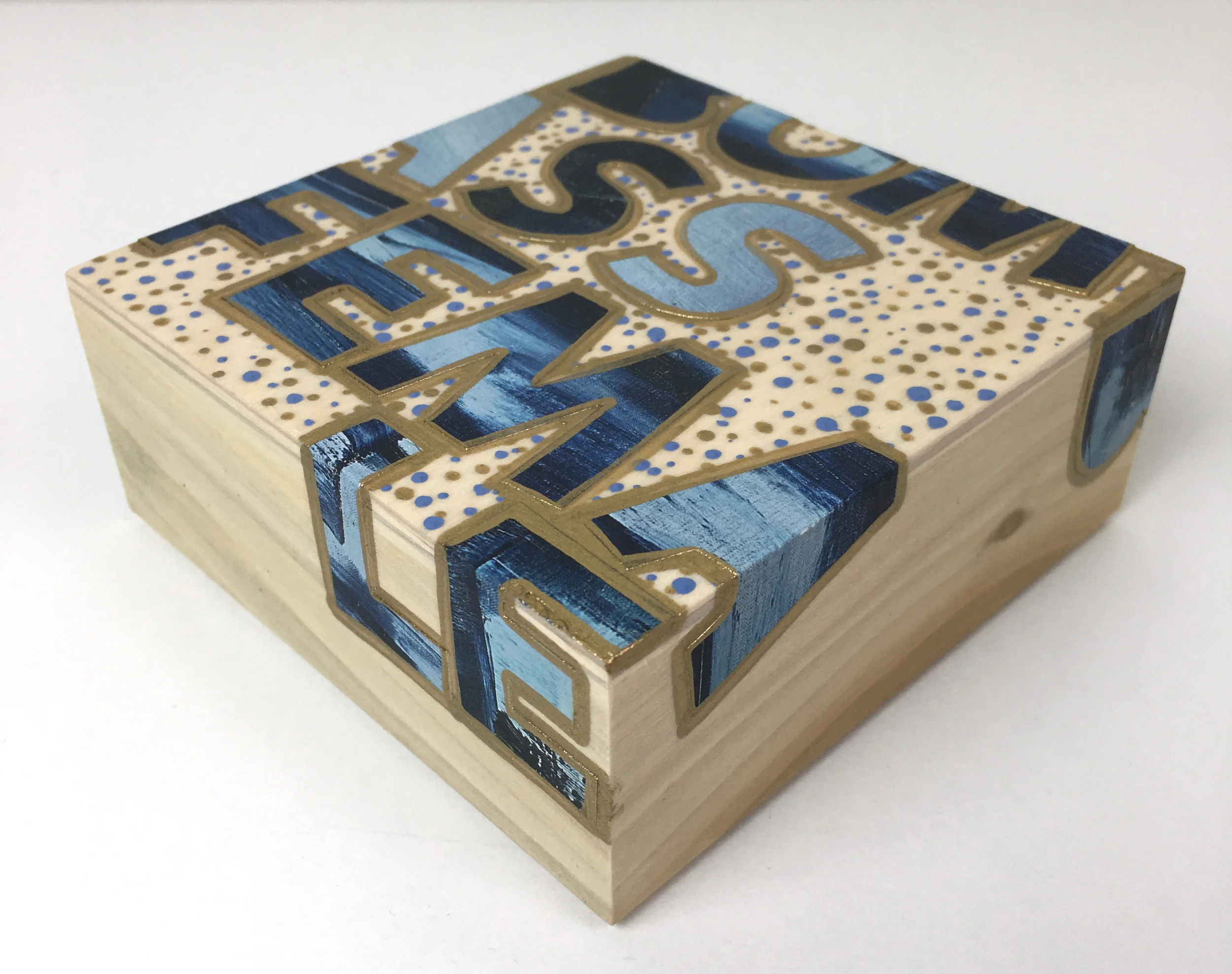 Bomb Ass Female , 2016 Acrylic, enamel, and catalog pages on wood 4 x 4 x 1 5/8 inches