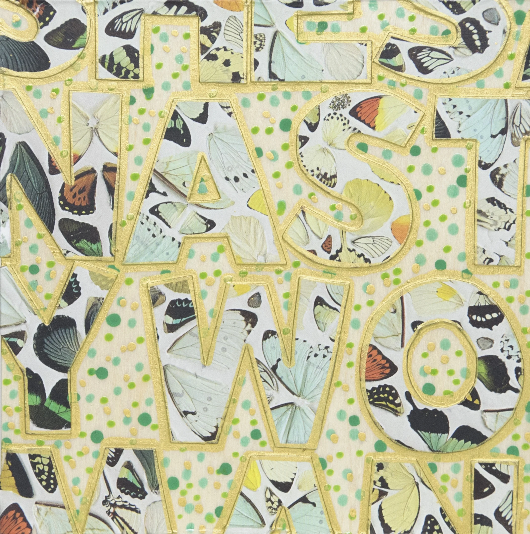She's A Nasty Woman , 2016 Acrylic, enamel and catalog on wood 4 x 4 x 1 5/8 inches