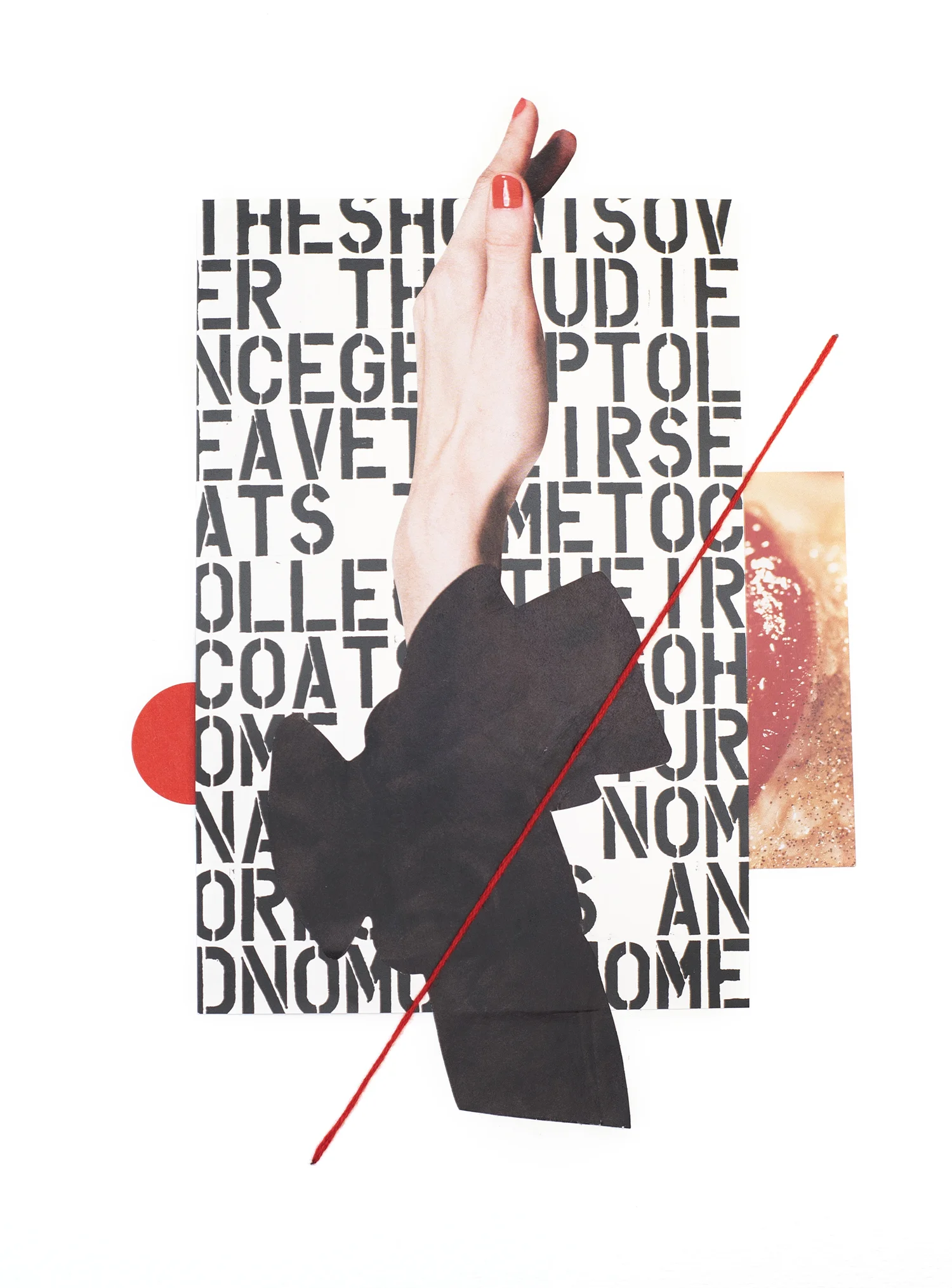 Woman Study 041419-01 , 2019 Catalog, magazine, sticker, and embroidery thread on watercolor paper 11 1/4 x 8 1/4 inches