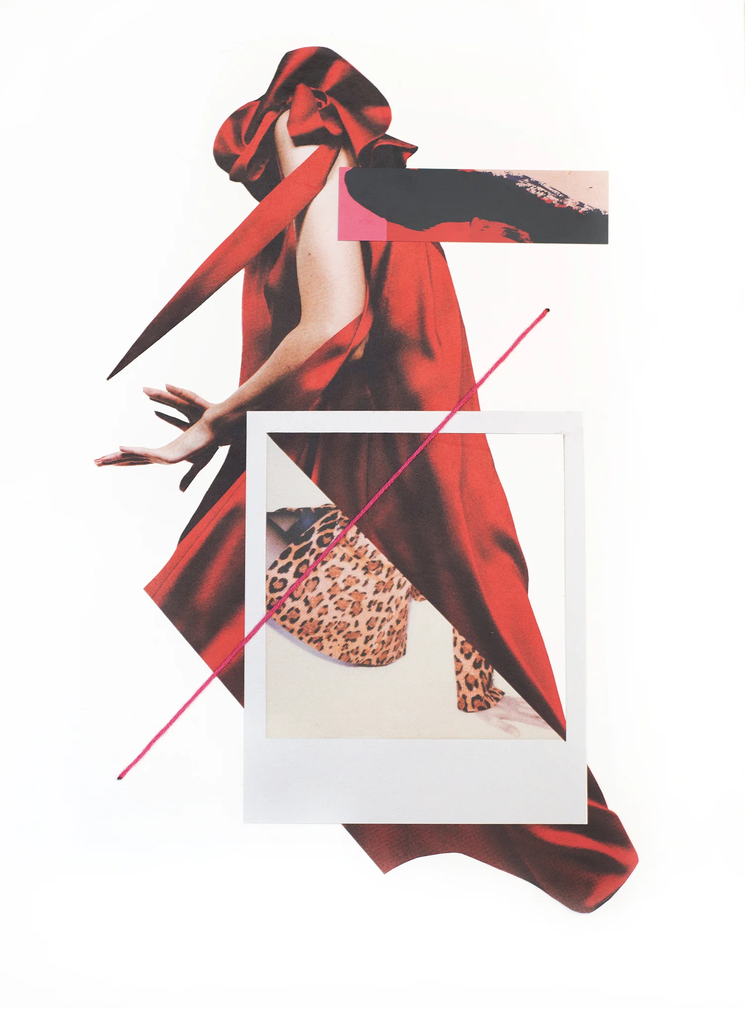Woman Study 041419-03 , 2019 Catalog, magazine, and embroidery thread on watercolor paper 11 1/4 x 8 1/4 inches