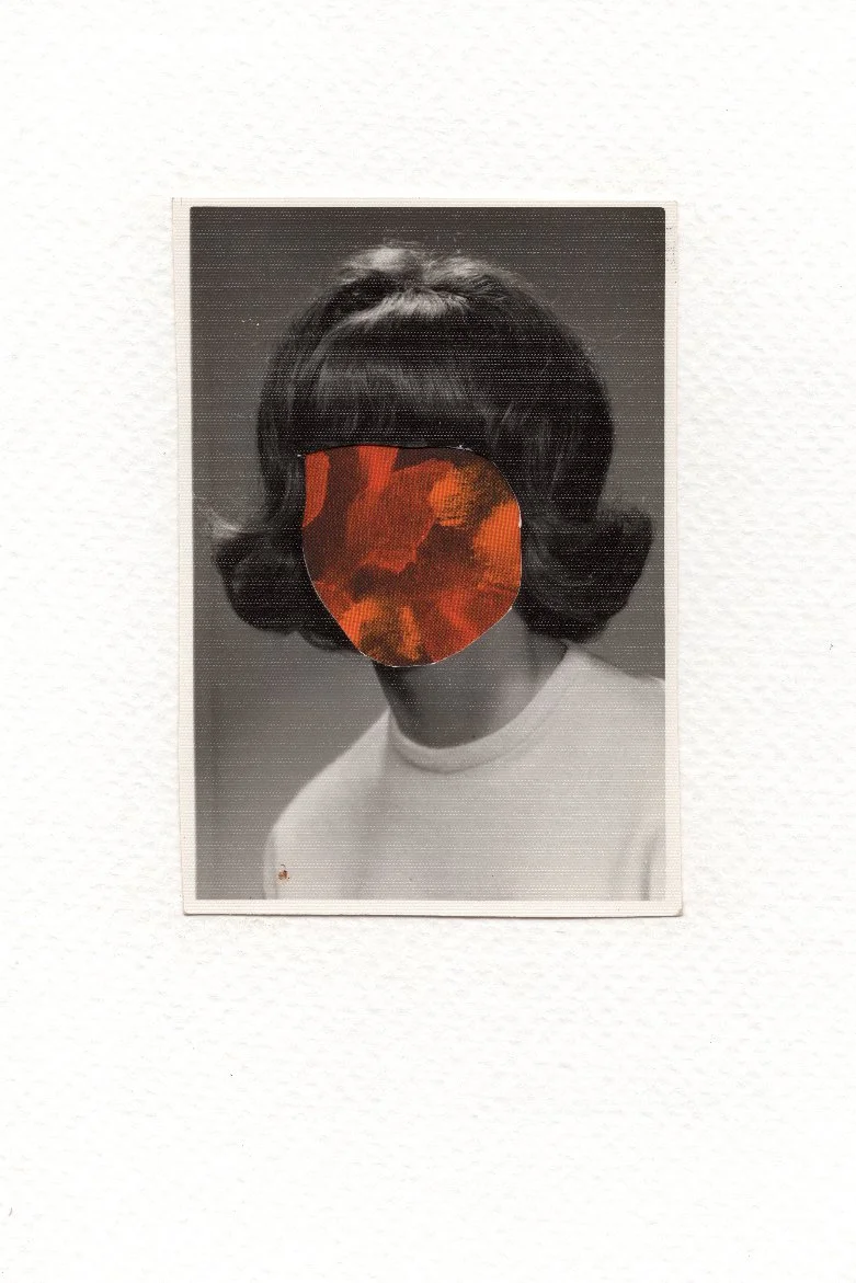 Revision 20, 2026, Auction catalog and vintage photograph on watercolor paper, 6 x 4 inches