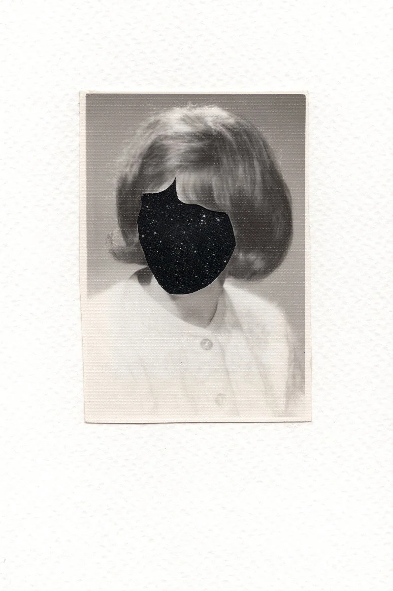 Revision 10, 2026, Auction catalog and vintage photograph on watercolor paper, 6 x 4 inches